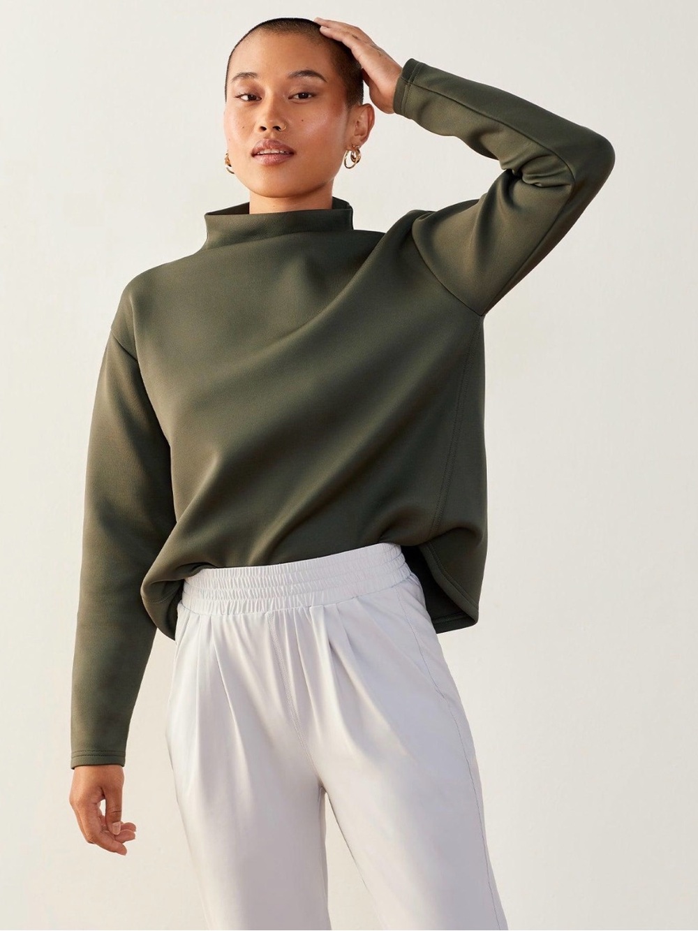 ADAY Like A Boss Funnel Neck Pullover Blouse Green/Moss sz L